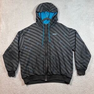 WORLD INDUSTRIES Mens 2XL Full Zip Hoodie Houndstooth Blue Logo Athleisure